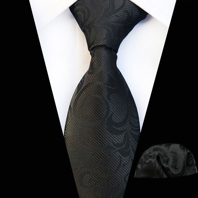 2-tlg. Männer Pflanzenwirbel Blumen Krawatten-Set - Schwarz - image 4