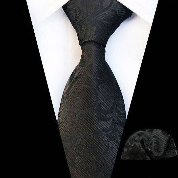 2-tlg. Männer Pflanzenwirbel Blumen Krawatten-Set - Schwarz - image 4