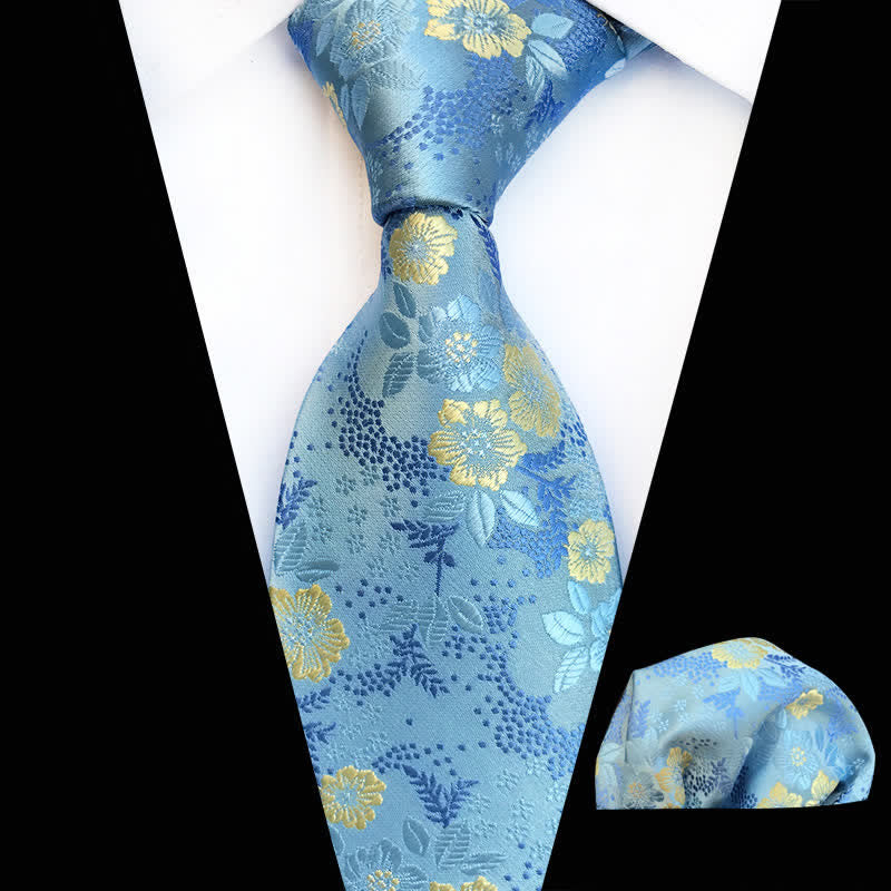 2-teiliges Krawattenset für Herren mit Pflaumenblüten-Blumenmuster - Hellblau - image 7