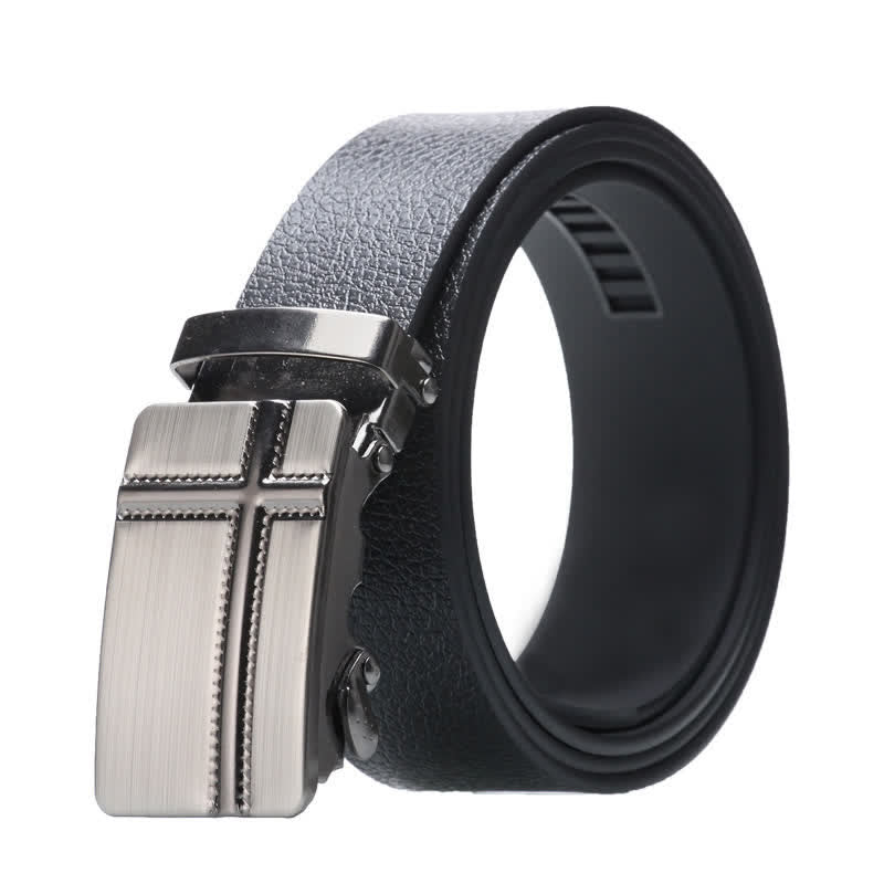 Herren Business Automatik Schnalle Schwarzer Ledergürtel - Stil Nr. 3 - Silber - 42 - image 7