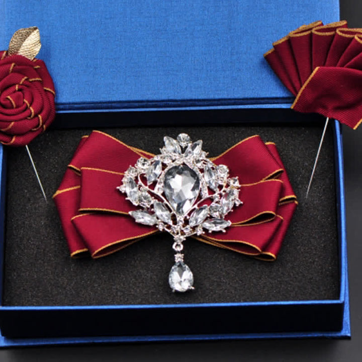 3er-Set gestreifte Anstecknadel mit Strass und Fliege