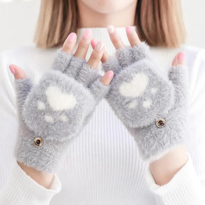 Warme flauschige Fausthandschuhe für Frauen mit Katzenpfotenmuster