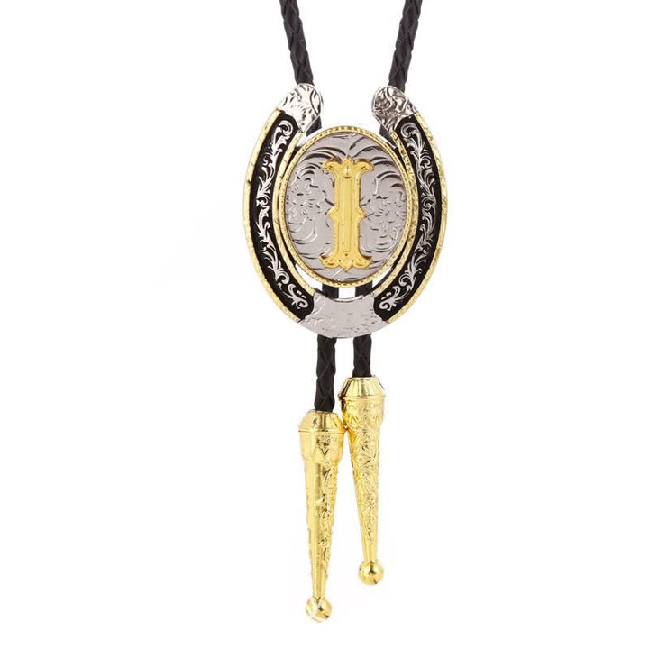 Moderne Western-Hufeisen Anfänglicher Buchstabe A bis Z Bolo Tie - Gold - I - image 12