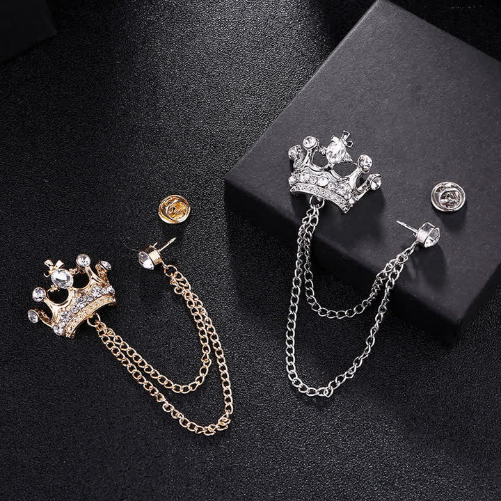 Herren Retro Kronenketten Strass-Brosche