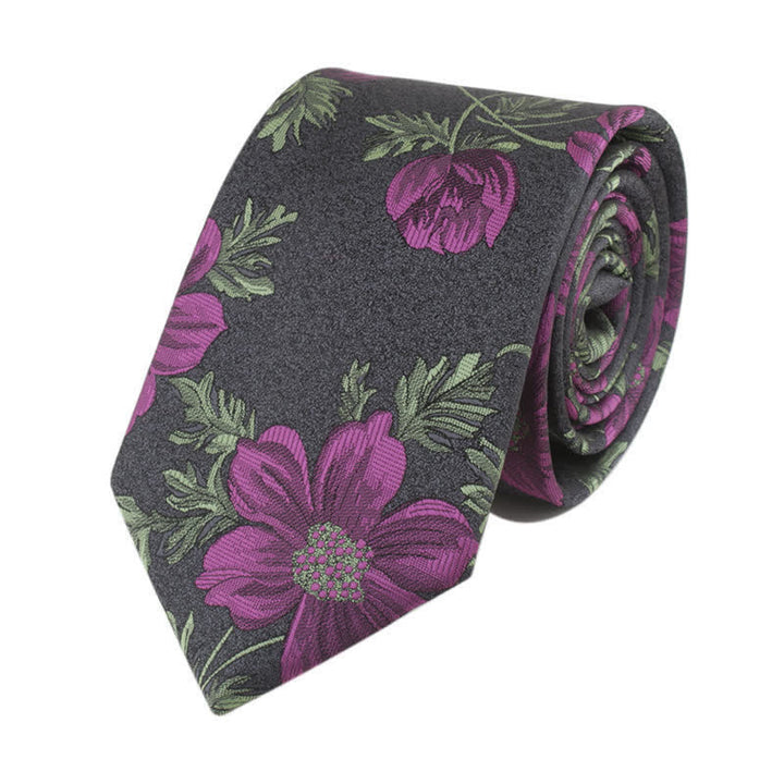 Herren-Krawatte mit Neuheitsblume mit Stiel - Lila & Grau - image 4