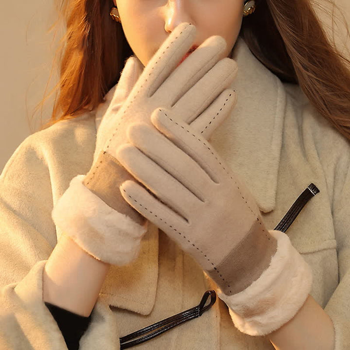 Damen weiche Plüsch gemütliche Herz-Touchscreen-Handschuhe