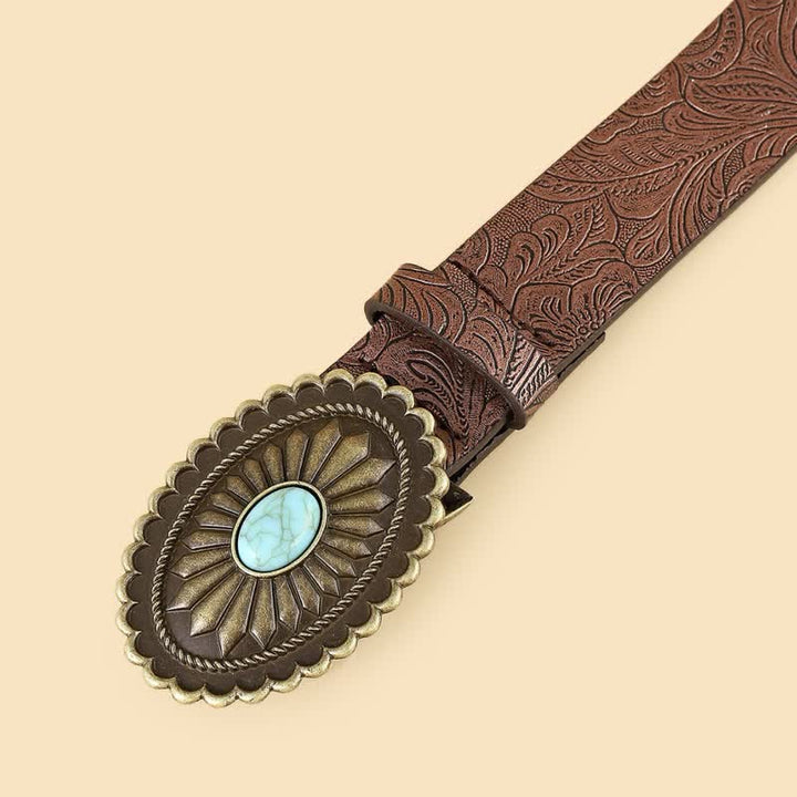 Damen-Ledergürtel im Bohemian-Stil im Vintage-Stil mit türkisfarbener Blume
