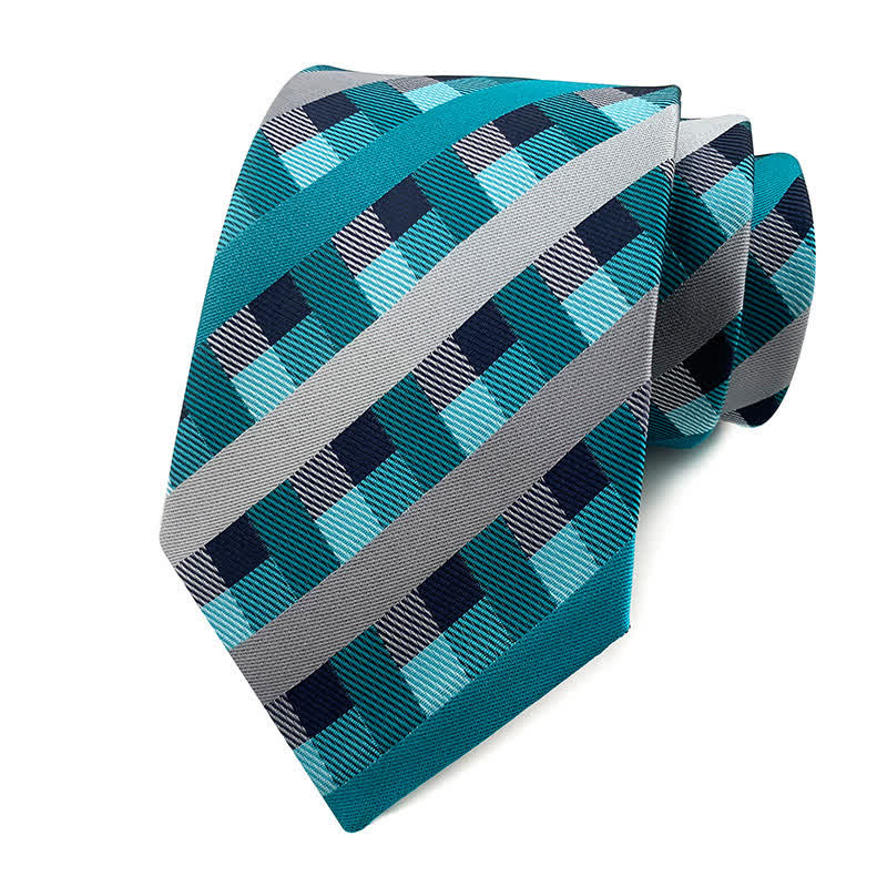 Schmale Herren Smokinganzug Krawatte Kariert - Blau & Grau - image 6