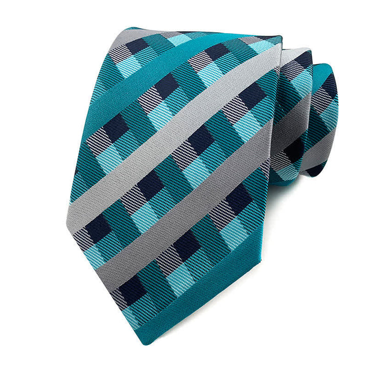 Schmale Herren Smokinganzug Krawatte Kariert - Blau & Grau - image 6
