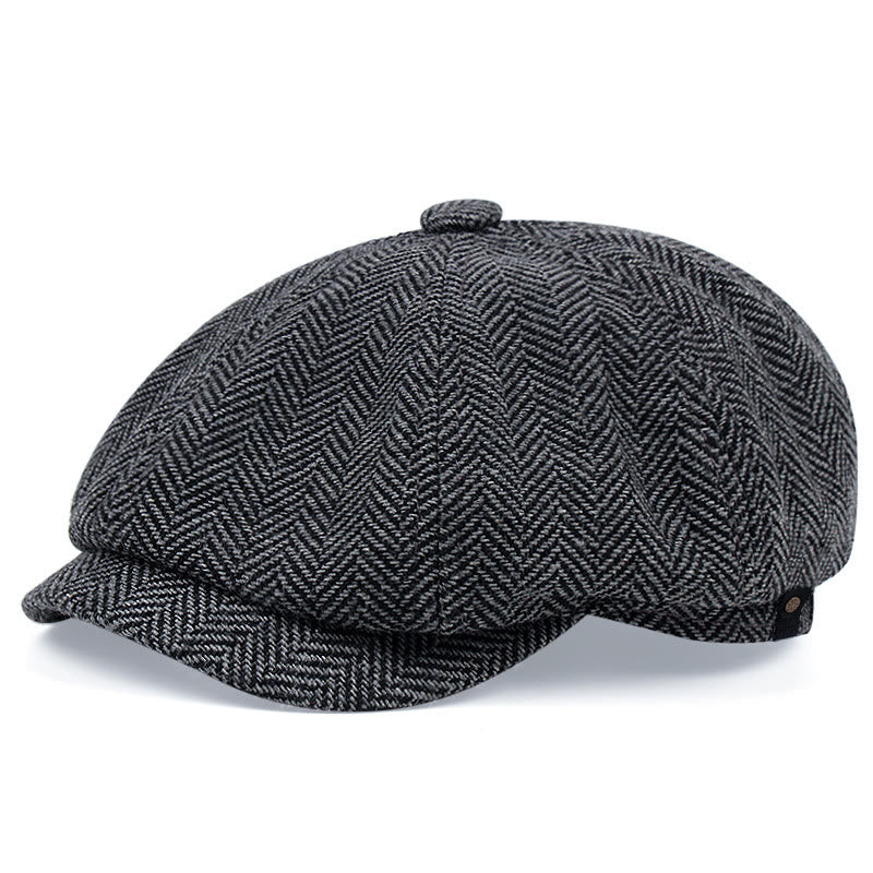 Vintage gestreifte Fischgrätmuster achteckige Barettkappe - Dunkelgrau - XL (24"-24 1/2") - image 1