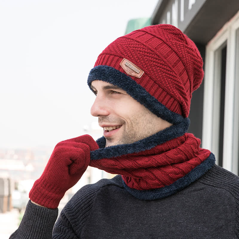 3-teiliges Set Erwachsene-Kinder Beanies gestrickte Mütze Schal Handschuhe