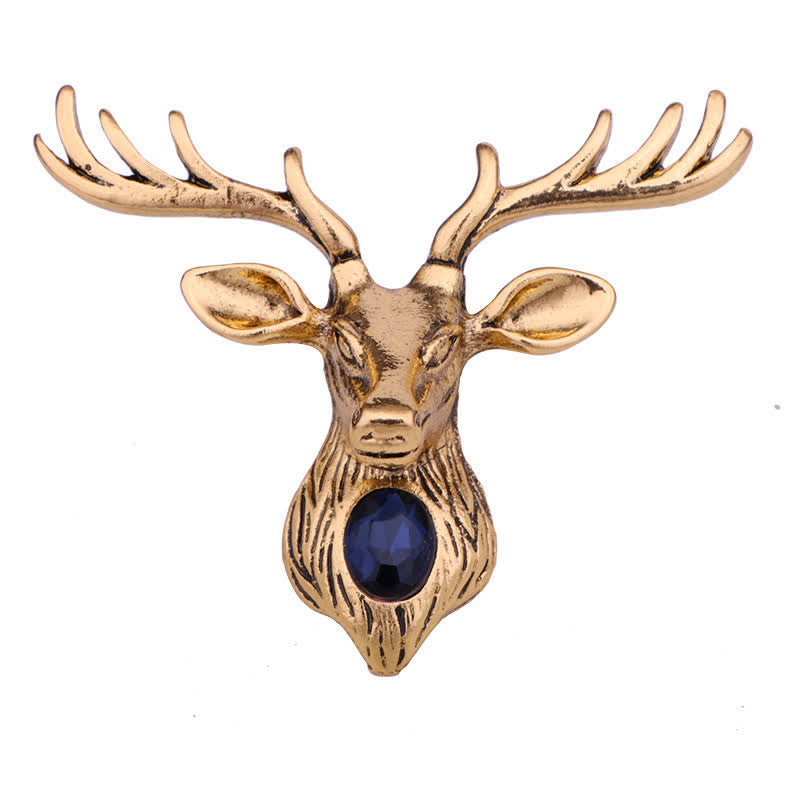 Majestätische blaue Edelstein-Hirschbrosche für Männer