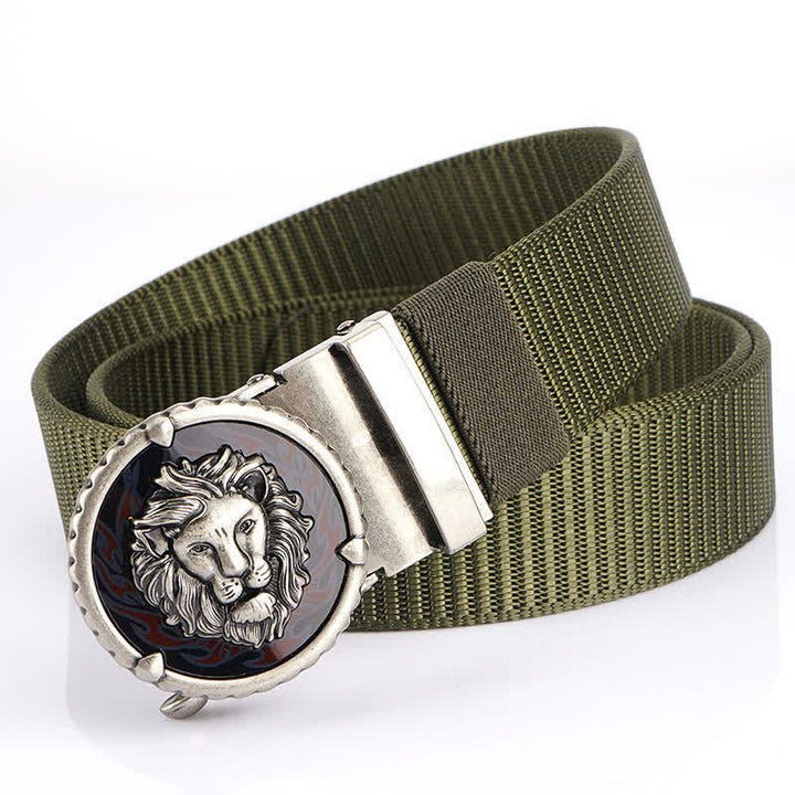 Praktischer Nylongürtel für Herren mit Löwenkopfmuster - Armeegrün / Silber - 48" - image 17