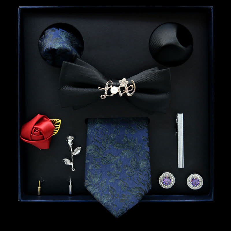 8 Stück schwarze und blaue florale lässige Krawatten Fliegen Geschenkbox - Schwarz&Blau - image 0