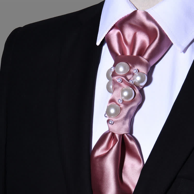 Vintage-Perlen-Hochzeitskrawatte für Herren - Rosa - image 13