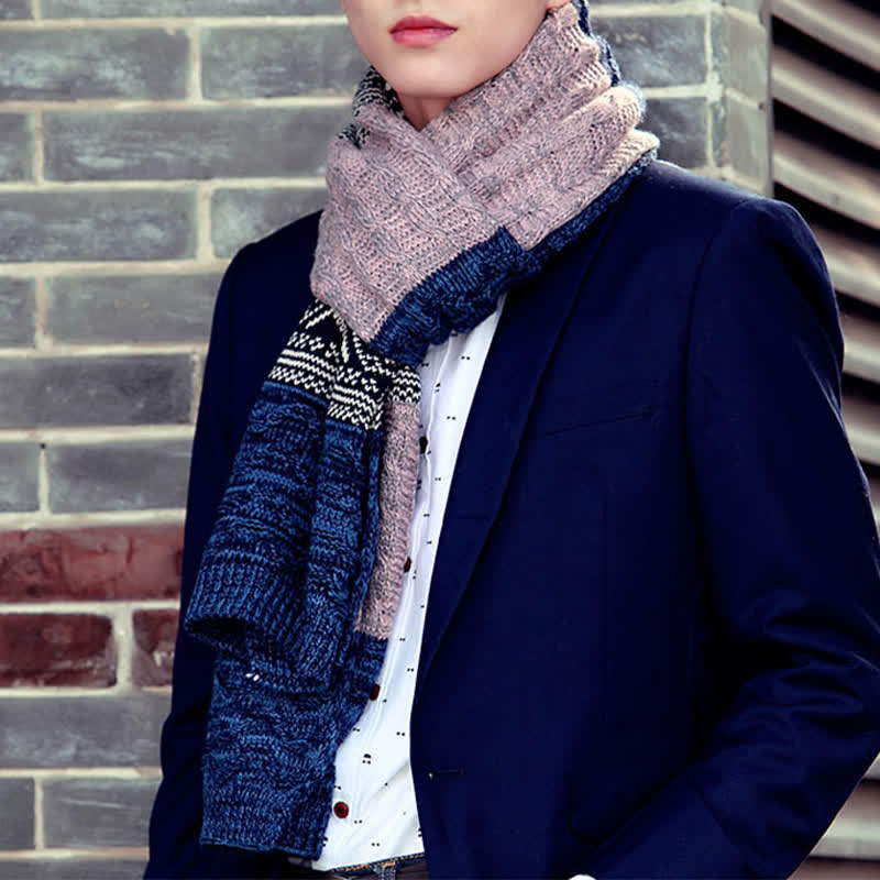 Herren Argyle Gestrickter Color Block Schal
