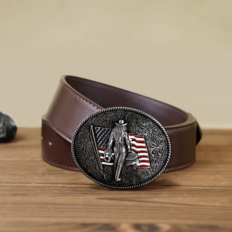 DIY Cowboy Ledergürtel mit amerikanischer Flaggen Schnalle für Männer