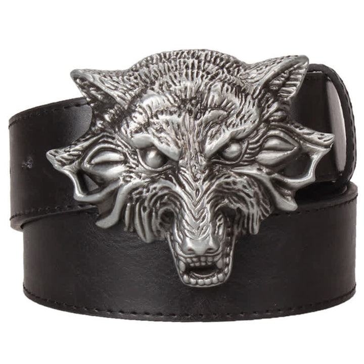 Ledergürtel für Herren mit beeindruckendem Wolfskopf-Gravurdesign