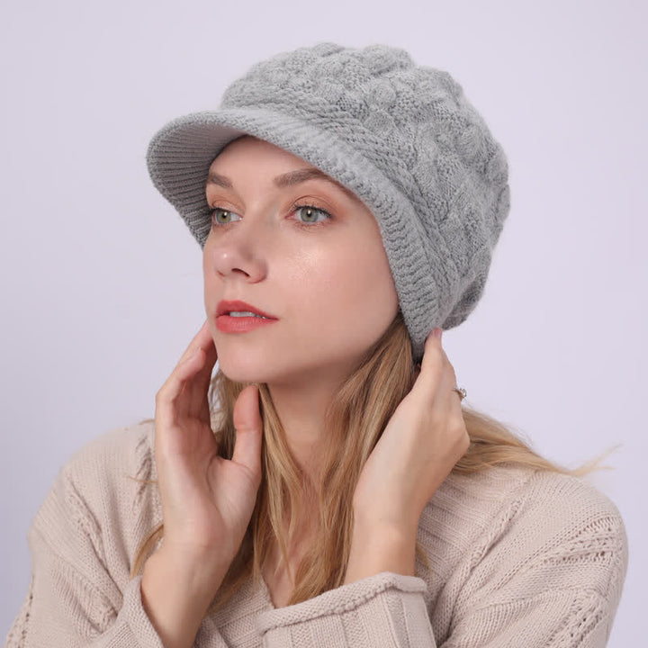 Damen Beanie-Hut mit lockerem flauschigem Futter und Schirm