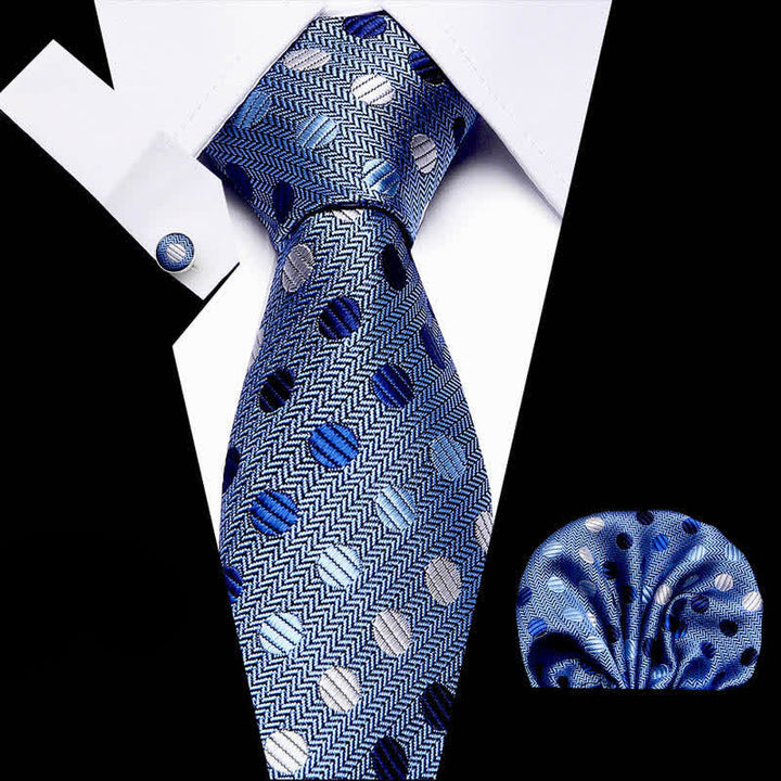 3er-Set Herren Krawatten Blau mit Polka Dots 