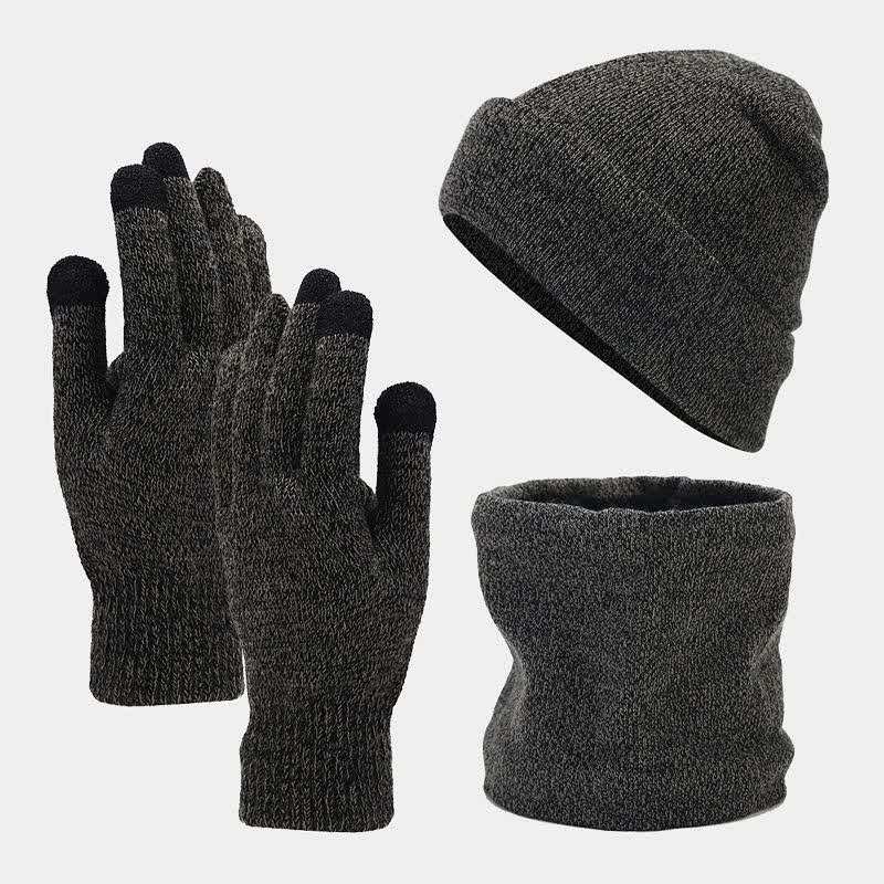 3-teiliges Unisex-Set mit warmer Beanie-Mütze, Schal und Handschuhen