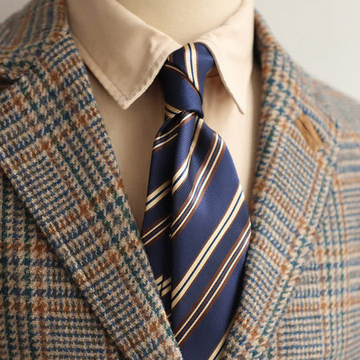 Klassische tägliche Büro-Krawatte für Männer mit Streifen - Marineblau & Beige - image 17