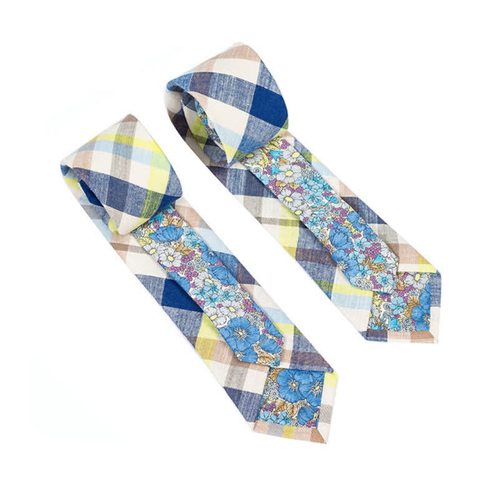 Herren Neuartiger Karo-Blumen-Patchwork-Krawatte - Weiß Kariert - image 33
