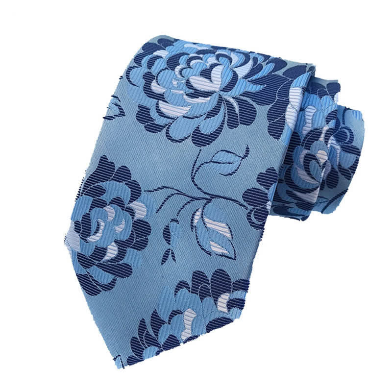 3-tlg. Männer Krawatten Set mit prächtigen Pfingstrosen-Blumenmuster