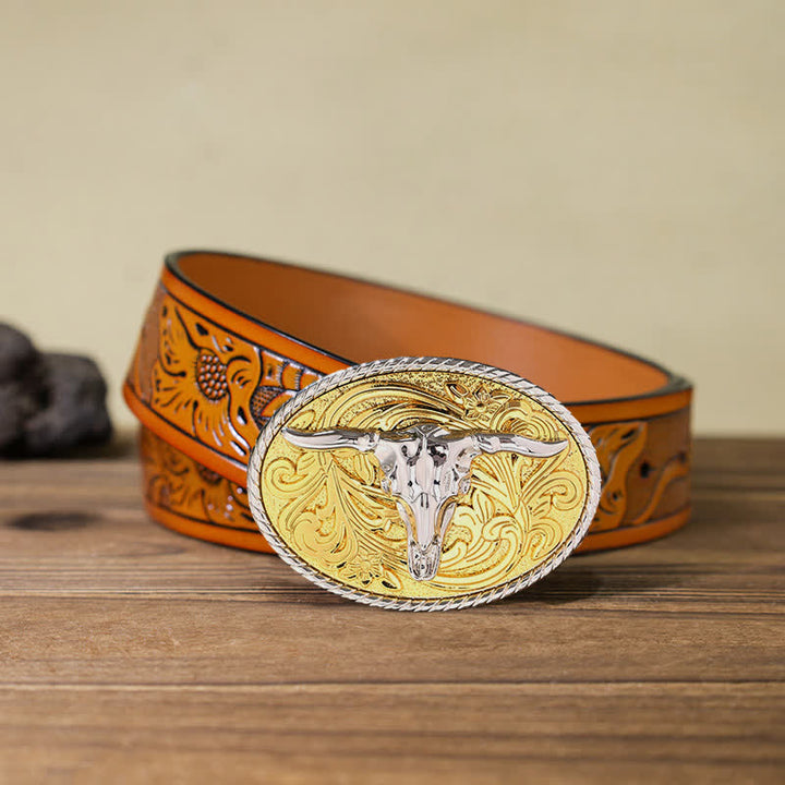 DIY glänzender goldener Stierkopfschnallen-Ledergürtel für Herren