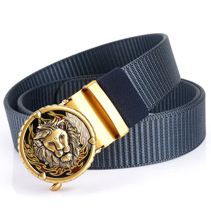 Praktischer Nylongürtel für Herren mit Löwenkopfmuster - Blau/Gold - 48" - image 10