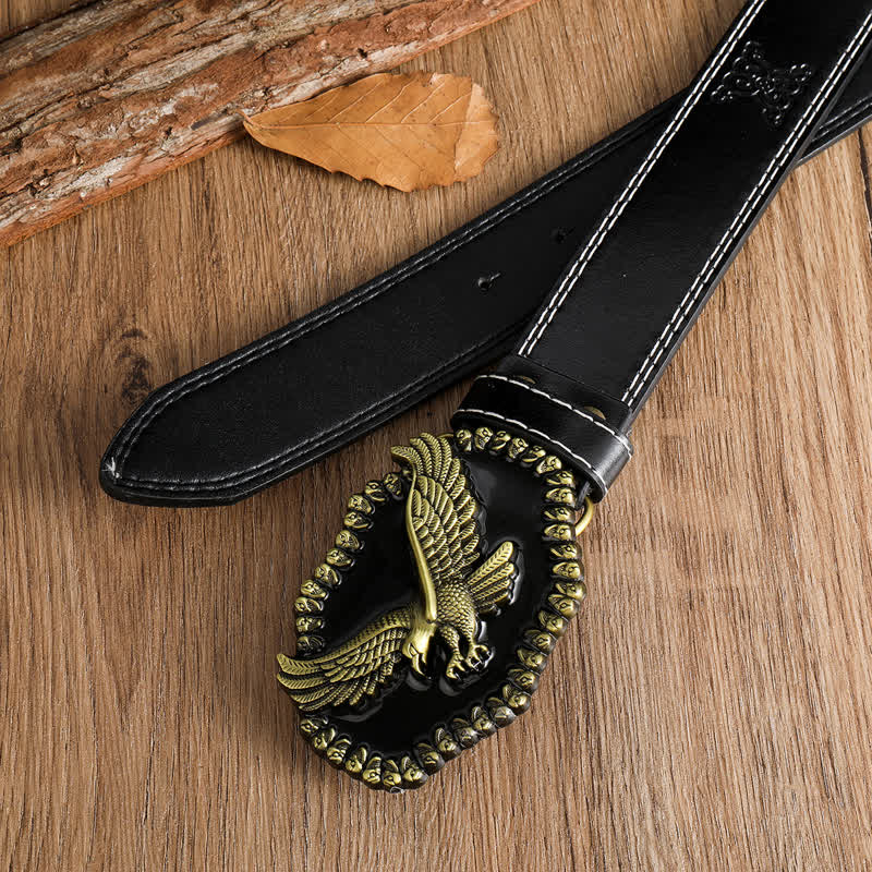 Ledergürtel mit Antik-Gold-Adler-Motiv für Herren