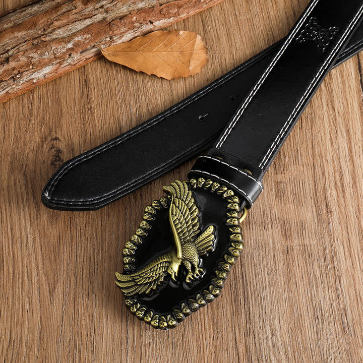 Ledergürtel mit Antik-Gold-Adler-Motiv für Herren