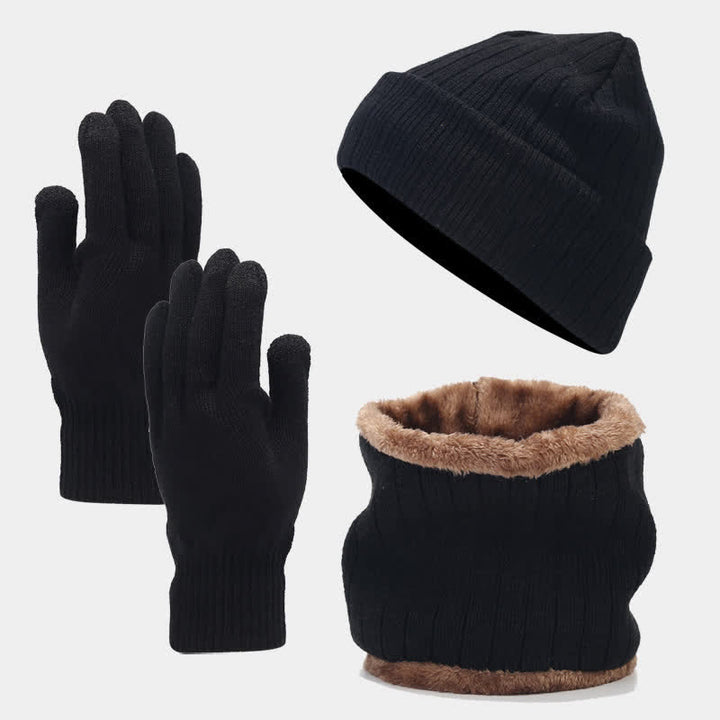 3er-Set Unisex Verdicktes Twill-Strickmütze-Schal-Handschuhe