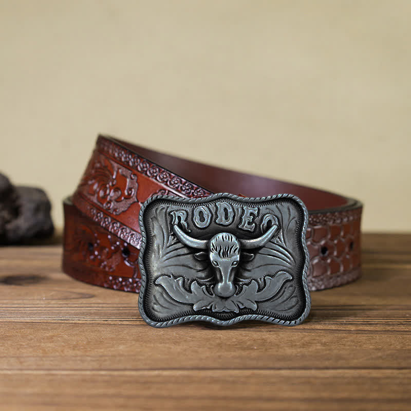 DIY Herrengürtel aus Leder mit silberner Longhorn-Bull-Rodeo-Schnalle