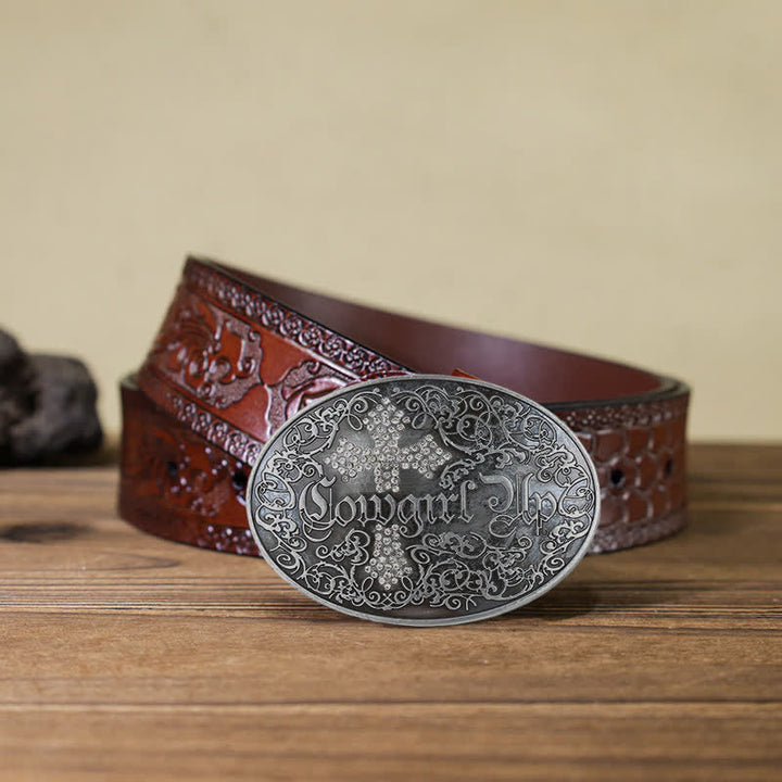 Damen DIY Cowgirl Rankennietenkreuzschnalle Ledergürtel