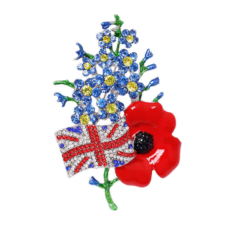 Unisex Brosche mit mehrfarbiger Union-Flagge und Mohnblume