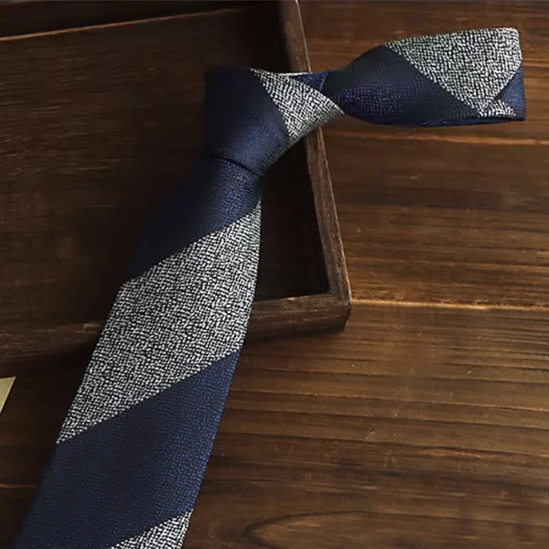Marineblaues & graues Block gestreiftes Herren Krawatte - image 1
