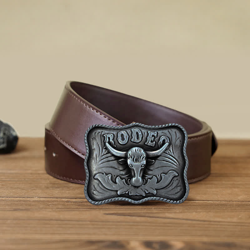 DIY Herrengürtel aus Leder mit silberner Longhorn-Bull-Rodeo-Schnalle