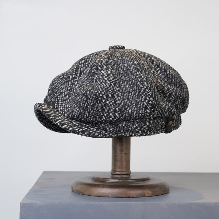 Schwarz Fleck Tweed Zeitungsjunge Achteckiges Barett