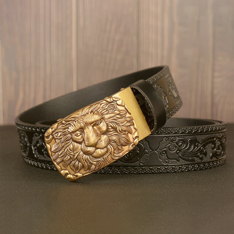 Men's Honor Male Lion Head Leder-Gürtel mit Löwenkopf