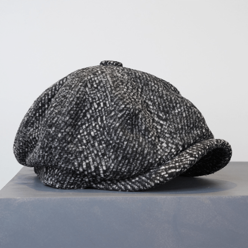 Schwarz Fleck Tweed Zeitungsjunge Achteckiges Barett