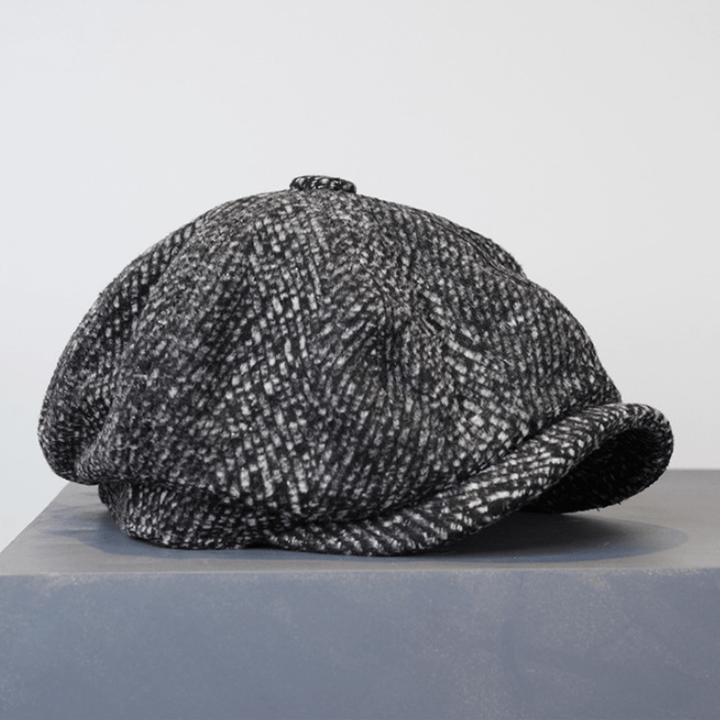 Schwarz Fleck Tweed Zeitungsjunge Achteckiges Barett