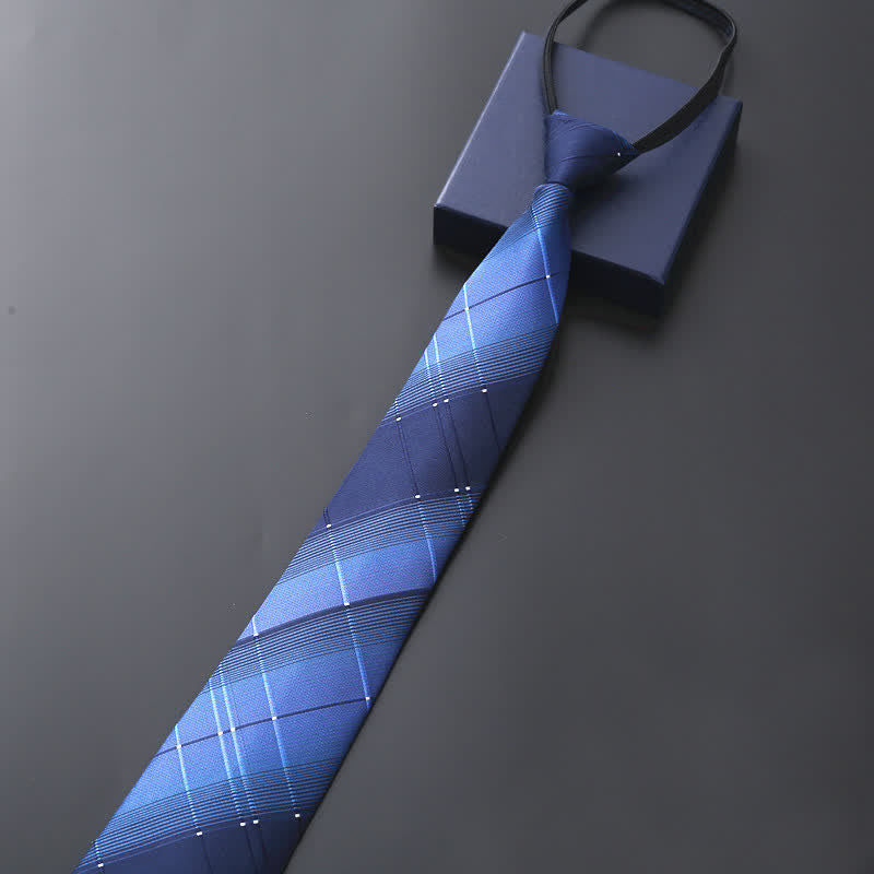 Offizielle Reißverschlusskrawatte für Männer Hochzeitskrawatte - Marineblau Karo - image 2