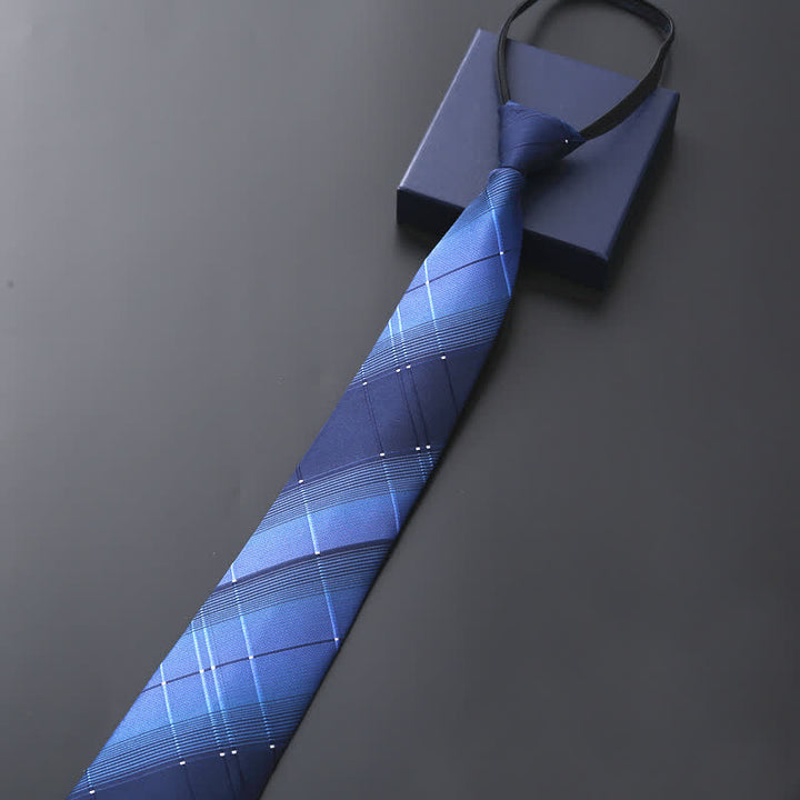 Offizielle Reißverschlusskrawatte für Männer Hochzeitskrawatte - Marineblau Karo - image 2