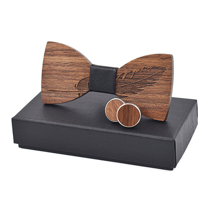 2 Stk. Herren Federgravur Holzkrawatten Set