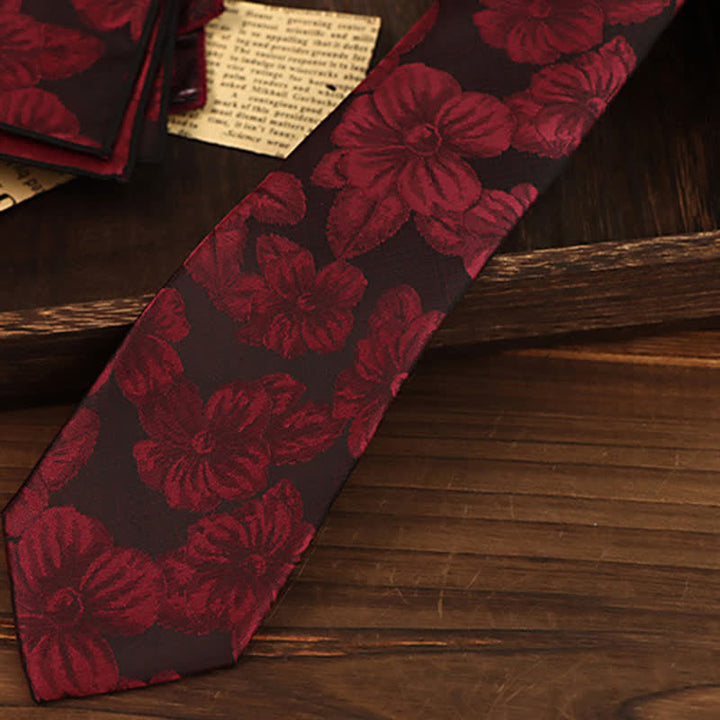 2Stk. Herren Burgunder Floral Krawattenset - image 2