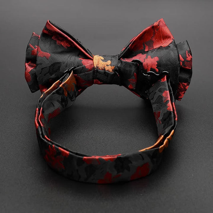 Herrenschleife Schwarz & Rot mit fallendem Blumenmuster