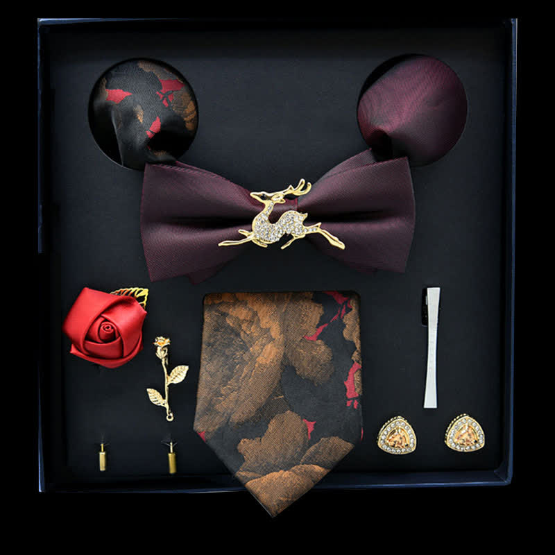 8 Stück Weinrot&Gold Floral Lässige Krawattenschleifen Geschenkbox - Weinrot&Gold - image 0