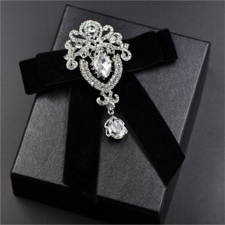 2er Set Royal Strass Brosche Samt Fliege