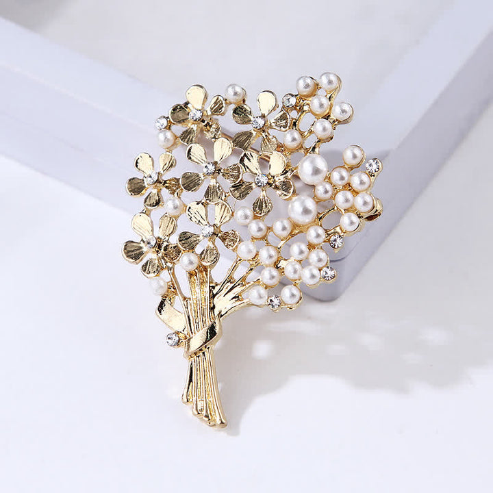 Frauen Perl Bouquet von goldenen Blumen Brosche